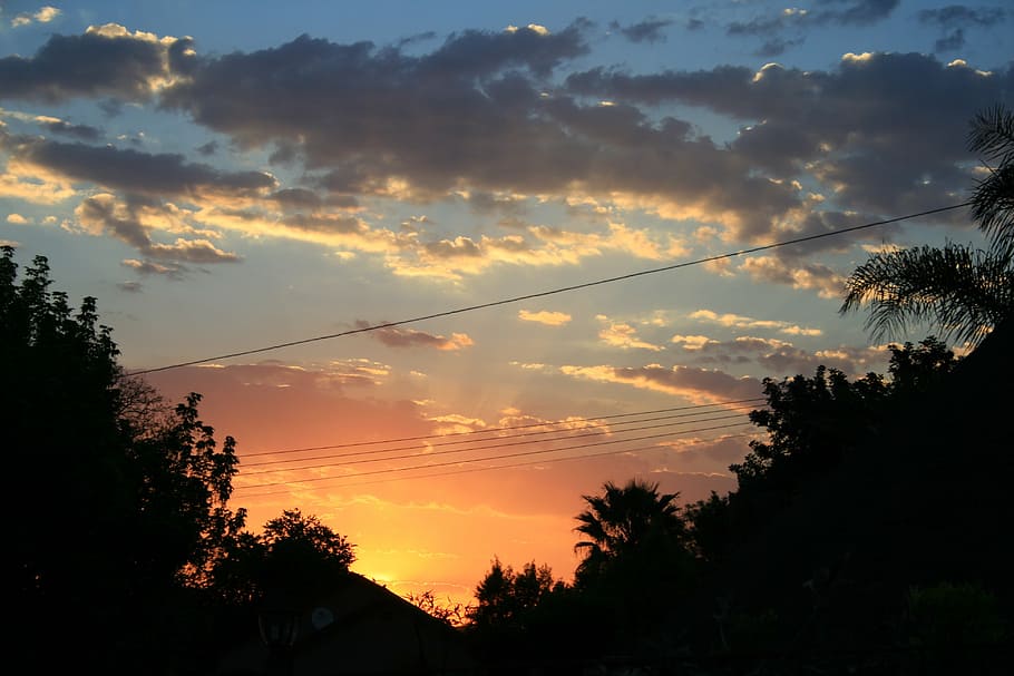sunset, glowing, orange, yellow, clouds, loose, edged, bright HD wallpaper
