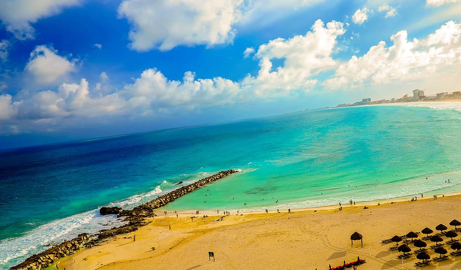 sea, landscape, beach, sand, beachlife, blue, clouds, coast, coastline HD wallpaper