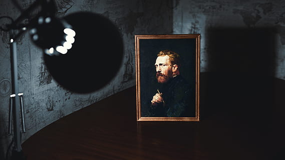 Vincent Van Gogh portrait painting, black and brown painting of man with frame HD wallpaper