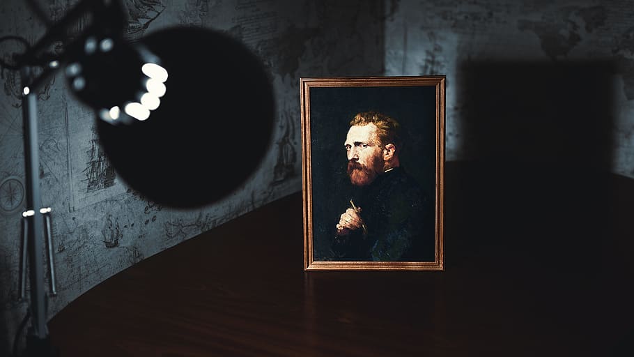 Vincent Van Gogh portrait painting, black and brown painting of man with frame HD wallpaper