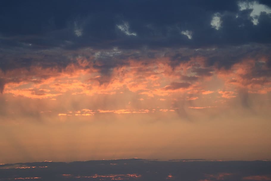 Sky, Blue, Red, Orange, Orange, Morning, Sunrise, blue sky HD wallpaper