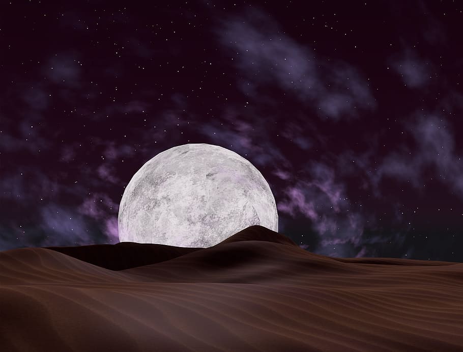 moon, desert, night, sand, landscape, sky, natural, space, astronomy HD wallpaper