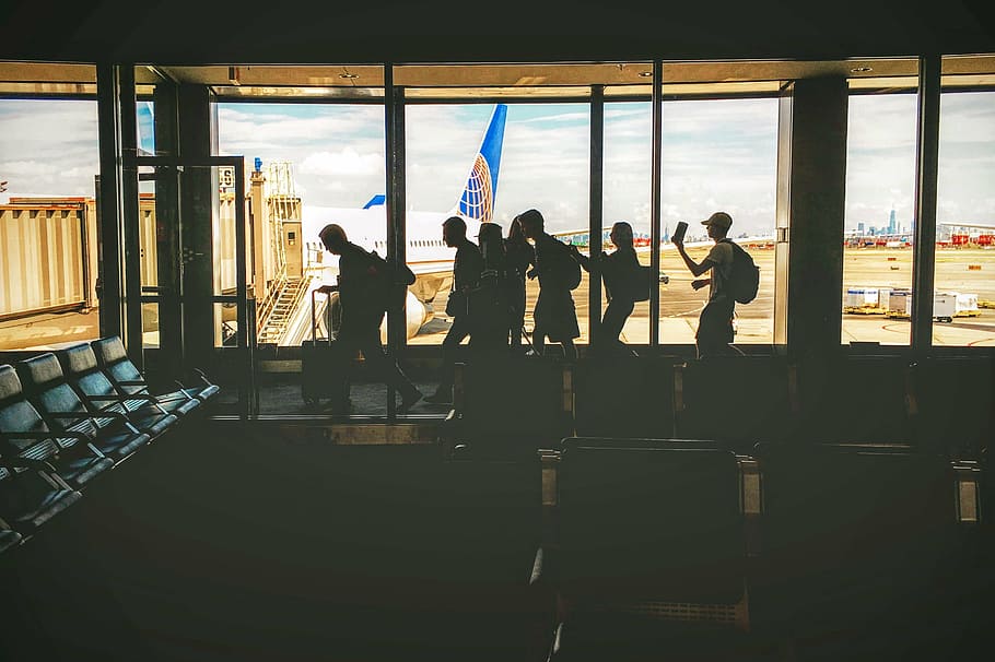 HD wallpaper: people gathering airport waiting area, walking, near, glass, window - Wallpaper Flare
