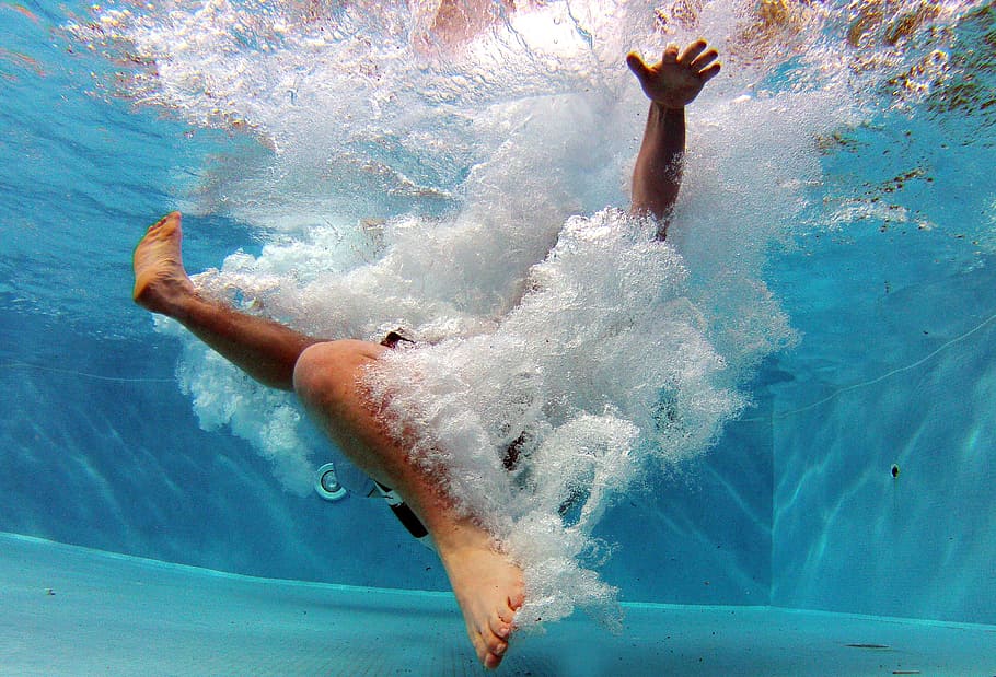 HD wallpaper: human dive on swimming pool, underwater, diving, skin ...