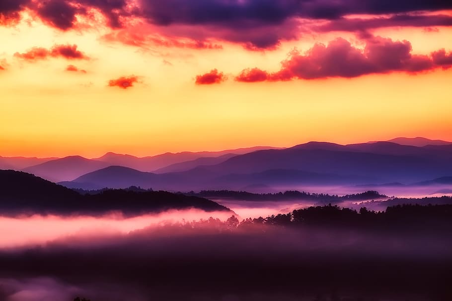 silhouette of mountain range with fog, great smoky mountains, HD wallpaper