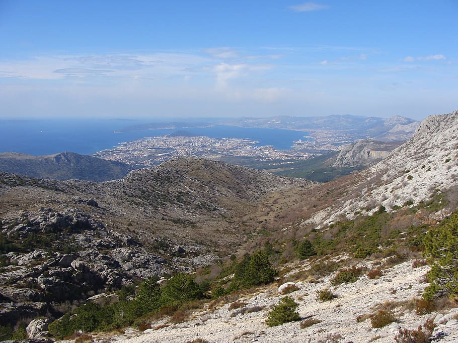 Panorama, Sea, Split, Croatia, mountain view, horizon, coastline HD wallpaper