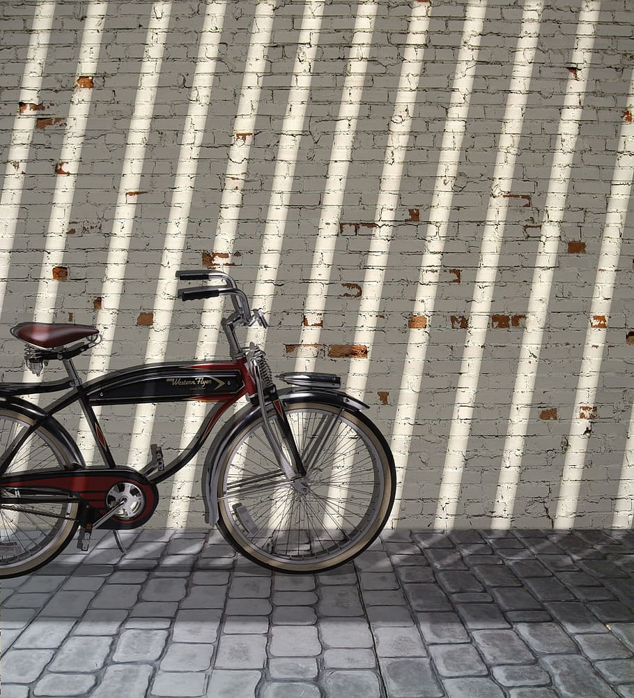 patio, portrait, background, sunny, model, retro, bike, transportation, HD wallpaper