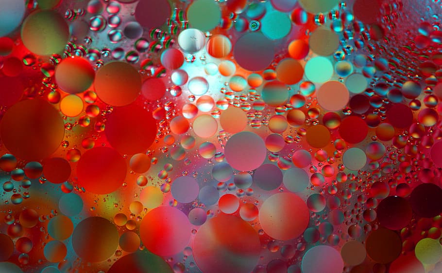 abstract, macro, floating, oil drops, reflections, colorful, HD wallpaper