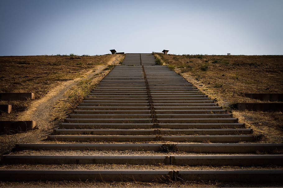 photo of gray staircase, Stairs, Endless, Sky, Path, steps HD wallpaper