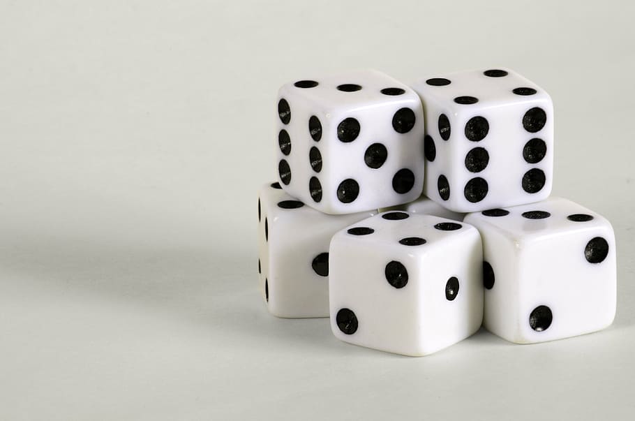 five white-and-black dice close-up photo, games, die, spot HD wallpaper