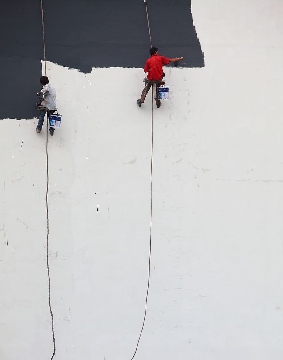 two men painting wall, whitewash, graffiti, master, worker HD wallpaper