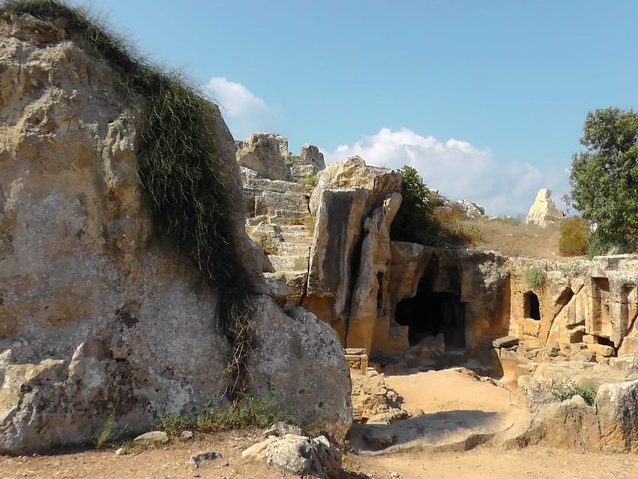 cave near rock formation during daytime, ruins, cyprus, ancient HD wallpaper