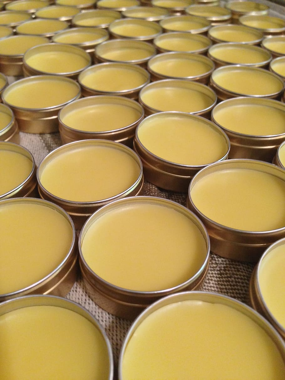 yellow liquid can lot, Bees, Wax, Lip, Balm, food, large group of objects HD wallpaper