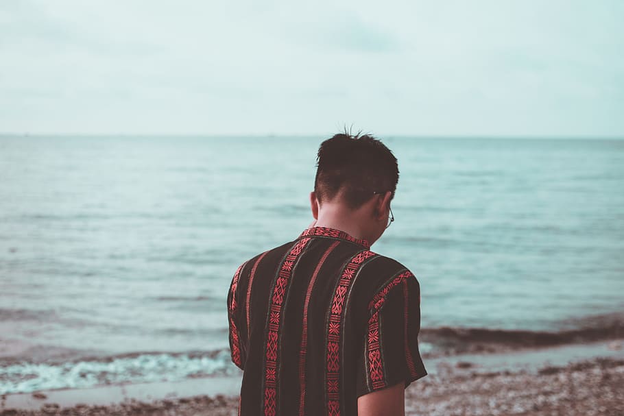 sea, landscape, nature, sky, beach, man, ocean, person, sand HD wallpaper