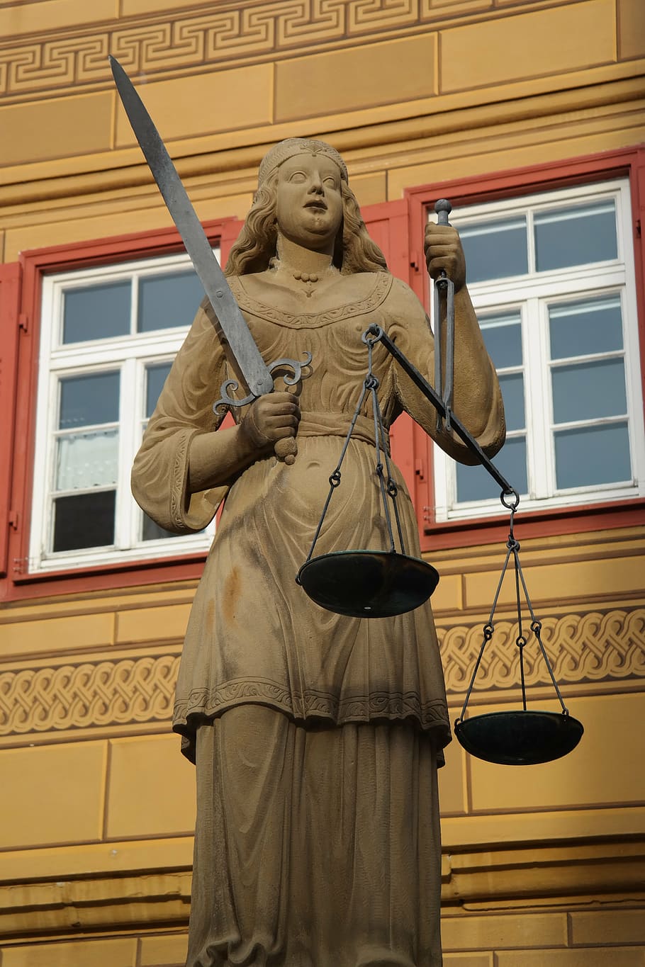 Lady Justice statue, justizia, figure, woman, horizontal, sword