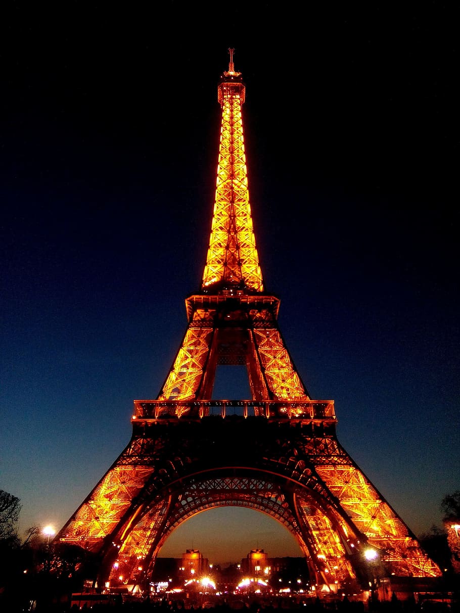 low angle photo of lighted Eiffel Tower, Paris, Night, Landmark HD wallpaper