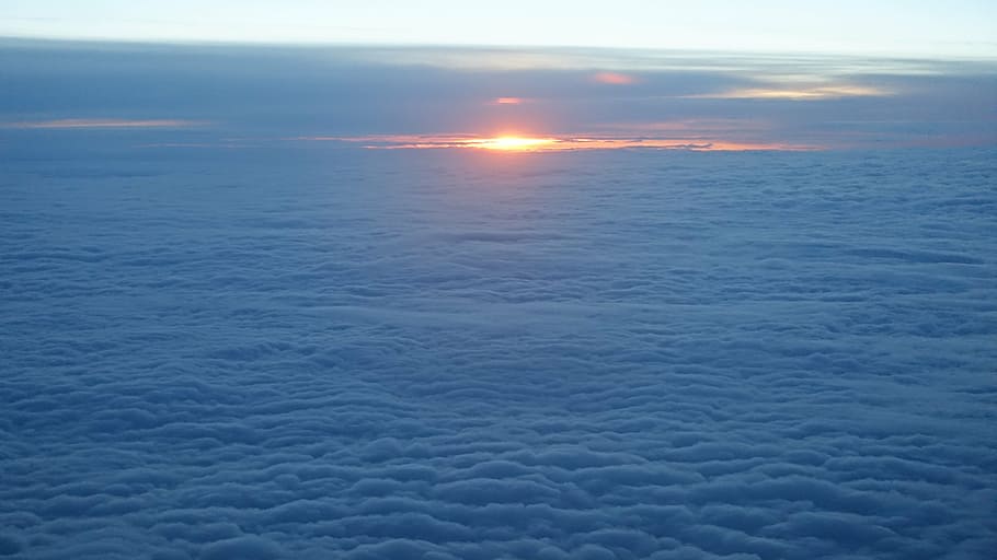 sky, plane, aviation, height, blue, beauty in nature, sun, sunset HD wallpaper