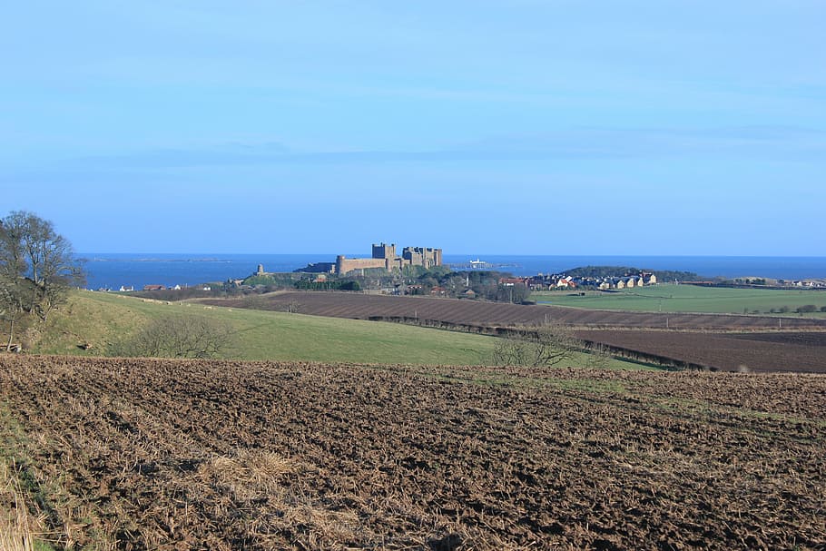 bamburgh castle, northumberland, ancient monument, sky, sea, HD wallpaper