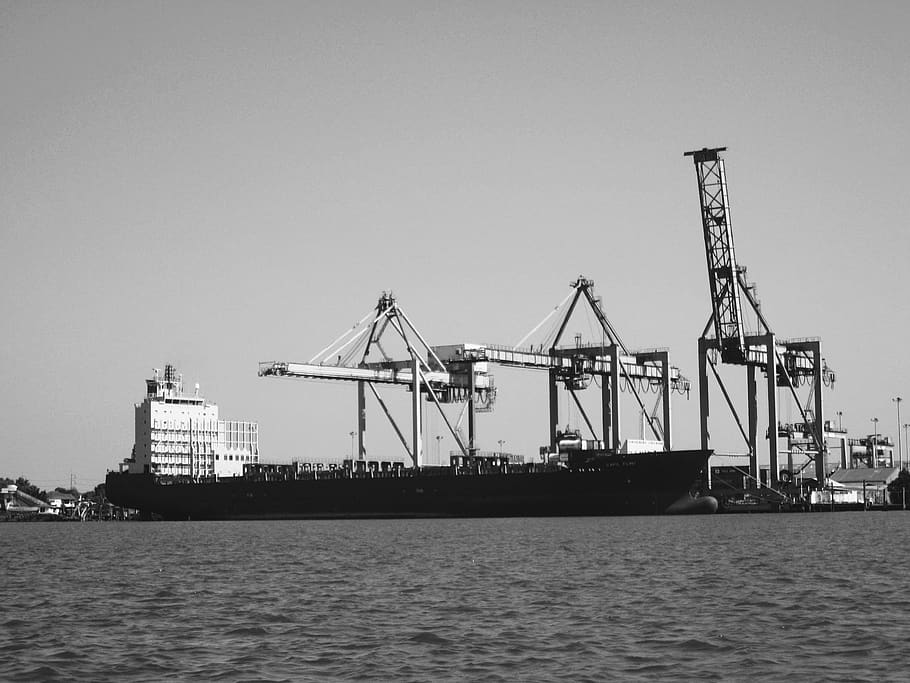 port, ship, the coast, water, industry, crane - construction machinery HD wallpaper