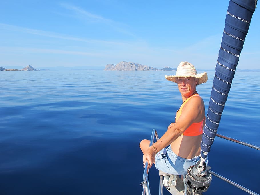 hydra, greece, sailing, water, one person, sky, sea, day, blue HD wallpaper