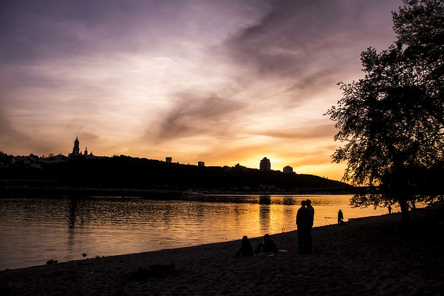 kiev, sunset, dnieper, landscape, evening, twilight, city, sky HD wallpaper
