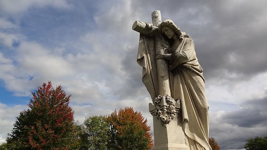 cross, mary, gravestone, graveyard, sculpture, statue, cloud - sky HD wallpaper
