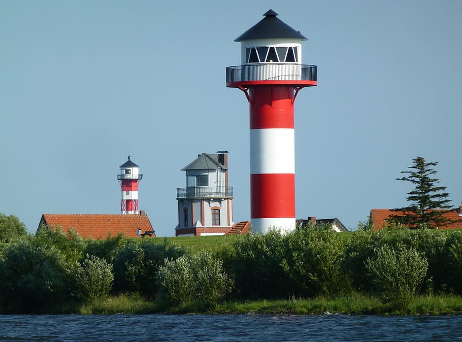 lighthouse, beacon, navigation, maritime, elbe, daymark, shipping, HD wallpaper