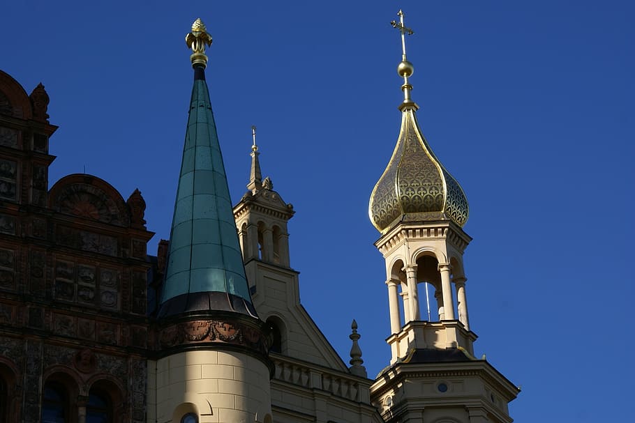 schwerin, castle, domes, germany, turrets, architecture, palace HD wallpaper