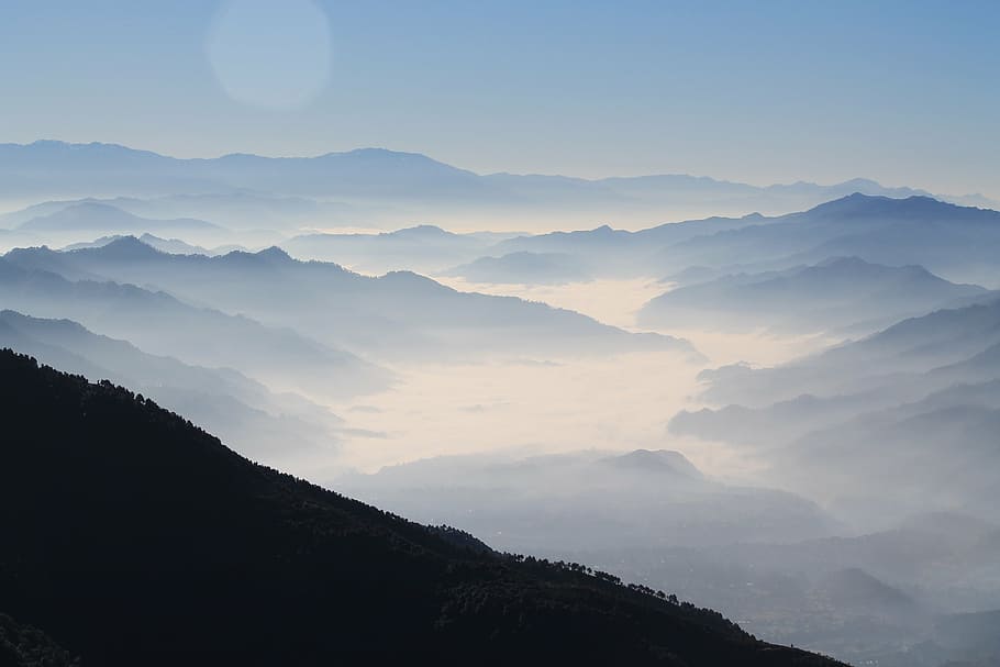 foggy, landscape, mist, mountain range, mountains, nature, scenic HD wallpaper