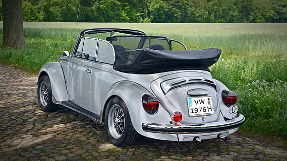 silver Volkswagen Beetle convertible coupe during daytime, oldtimer HD wallpaper