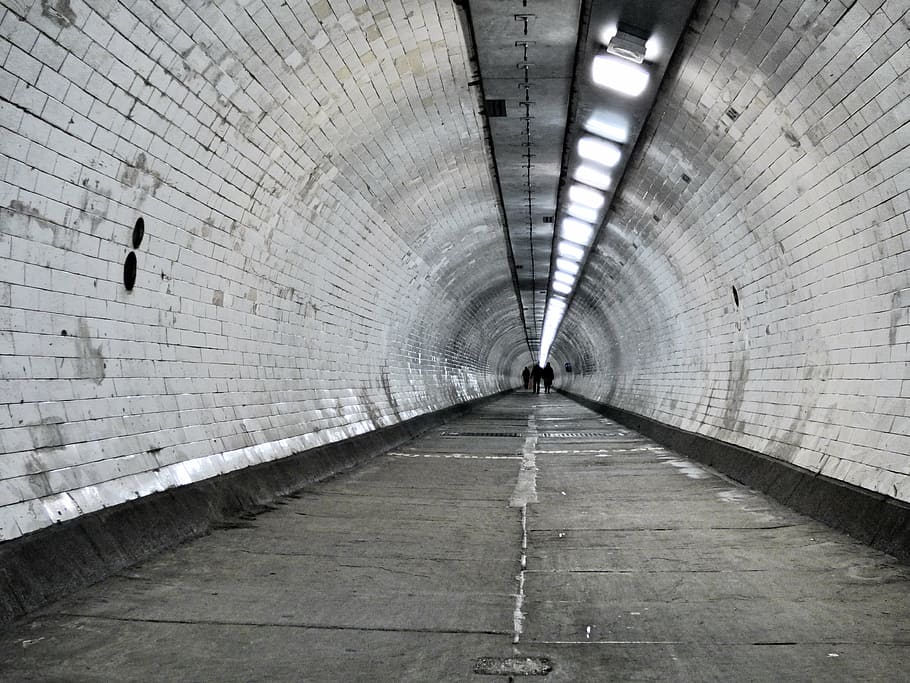 gray painted tunnel with turned on lights, thames, pedestrian, HD wallpaper