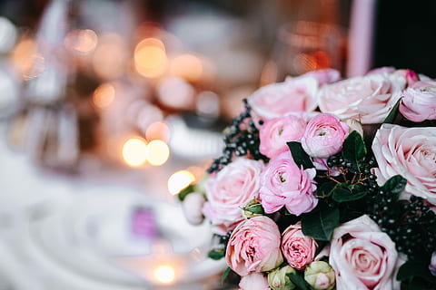 Christmas table decorations, table set, pink, holiday, glamour HD wallpaper