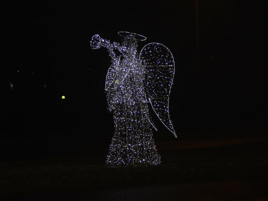 angel, ornament, light, celebration, black background, illuminated HD wallpaper