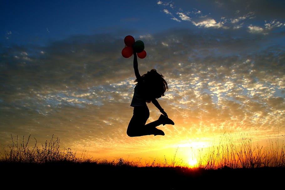 photo of woman jumping on air during golden hour, girl, sunset, HD wallpaper