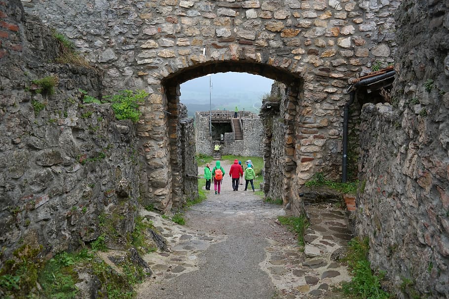 photo of four children walking on hallway, castle, castle eisenberg, HD wallpaper