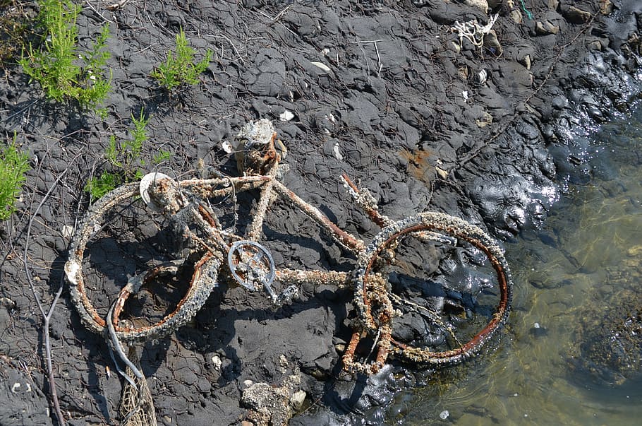 wheel, stainless, rusted, river, high angle view, day, water HD wallpaper