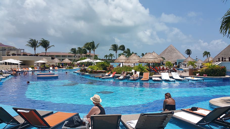 Cancun, Pool, Moon Palace, water, swimming pool, sky, day, cloud - sky HD wallpaper