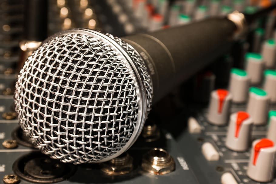 black and gray corded microphone on audio mixer, cable, microphone cable HD wallpaper