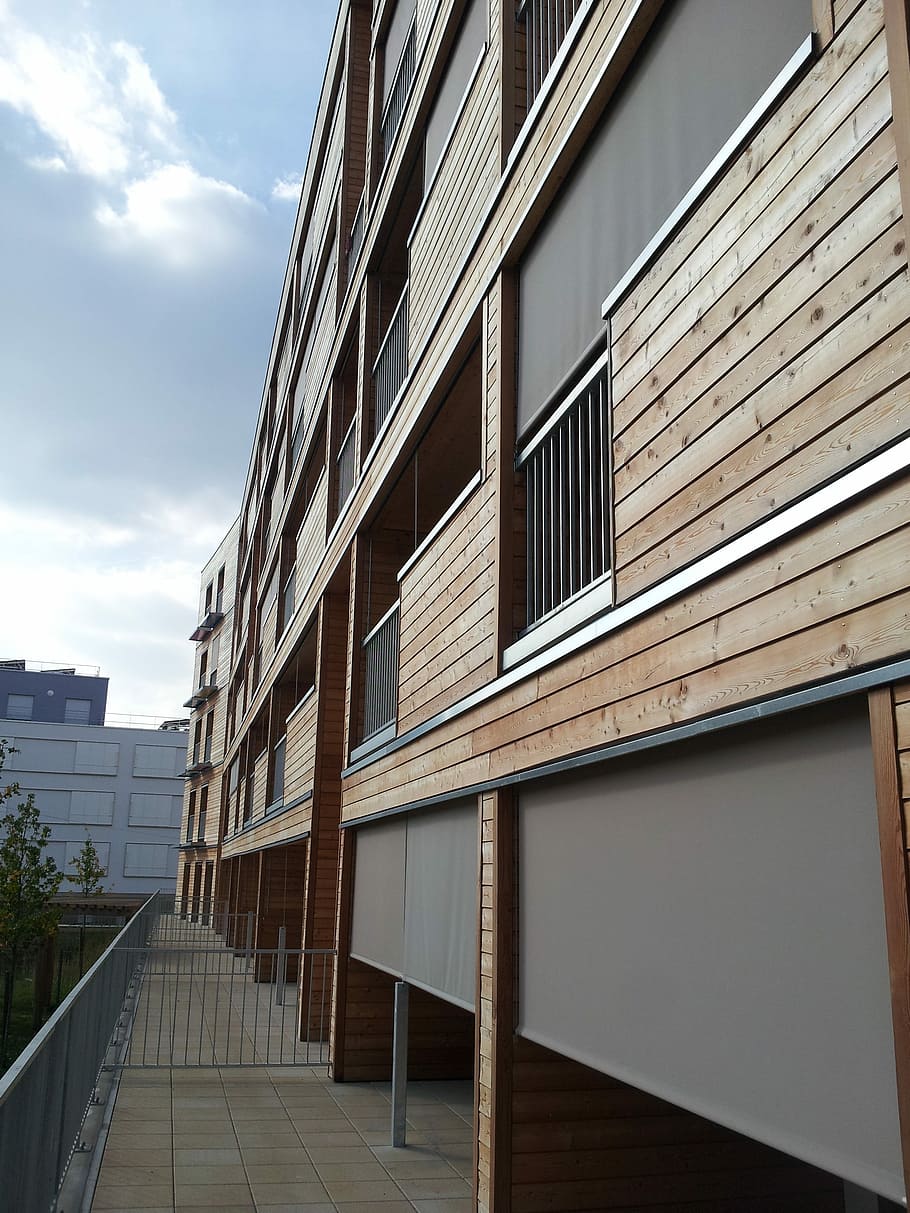 Architecture, Building, Bbc, cladding wood, apartment terrace, HD wallpaper