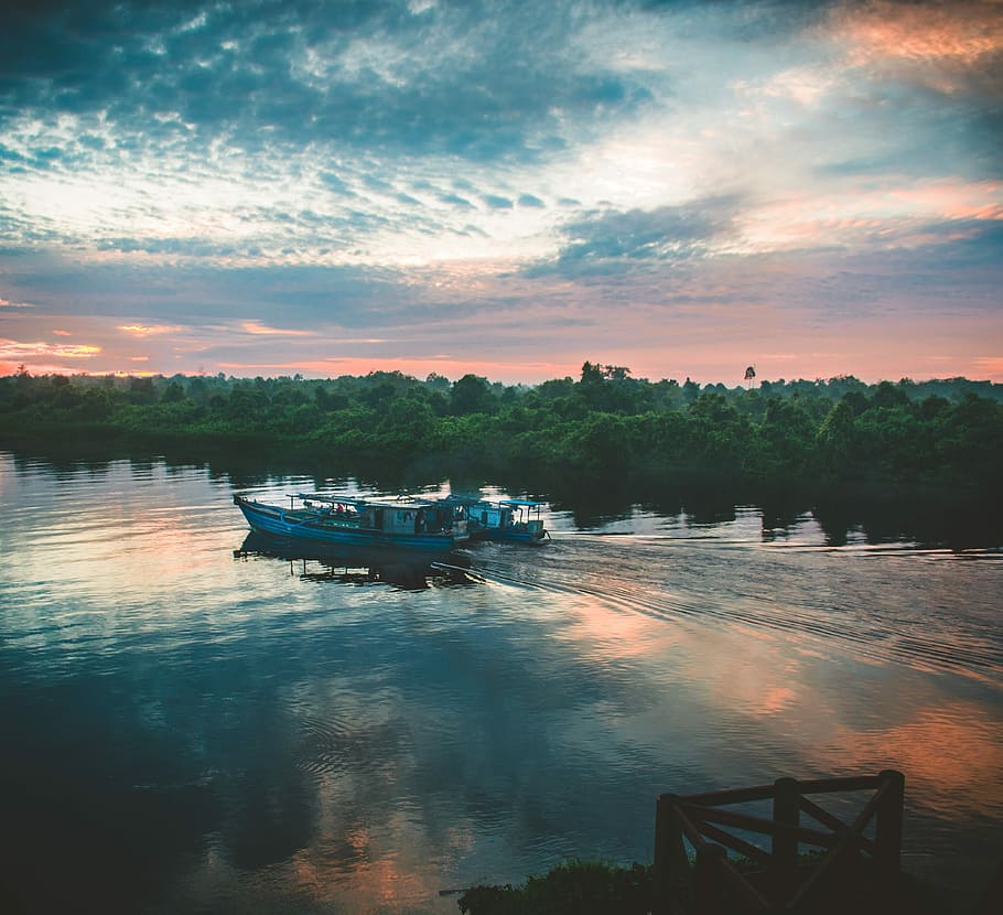 river, gold, sunset, kapuas, landscape, nature, water, yellow HD wallpaper