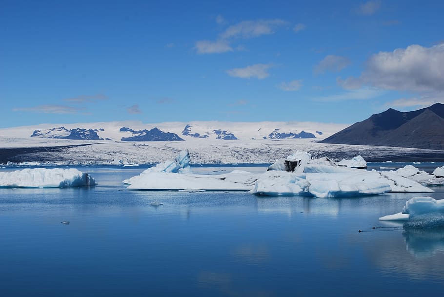 Iceland, Ice, Blue, reflection, sky, nature, tranquility, cold temperature HD wallpaper
