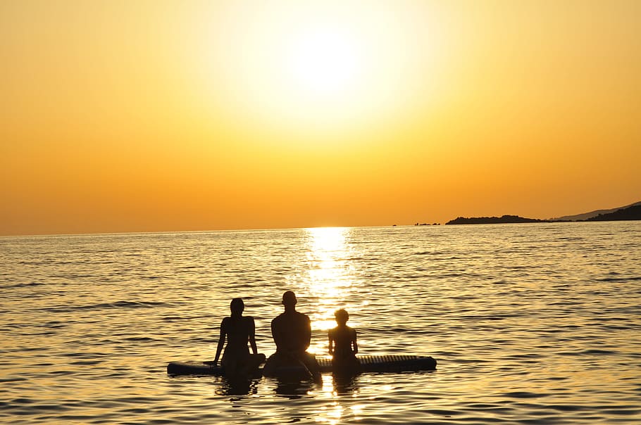 sunset, sup, standup paddle, sea, holidays, summer, water, sky, HD wallpaper