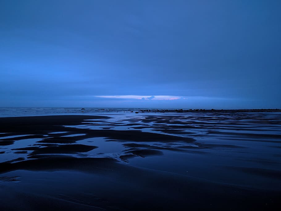 blue, dark, sky, sea, ocean, nature, sand, adventure, travel HD wallpaper