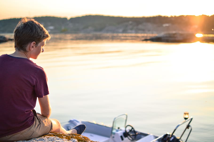 Boat, Sea, Sunset, boy, summer, men, outdoors, nautical Vessel HD wallpaper