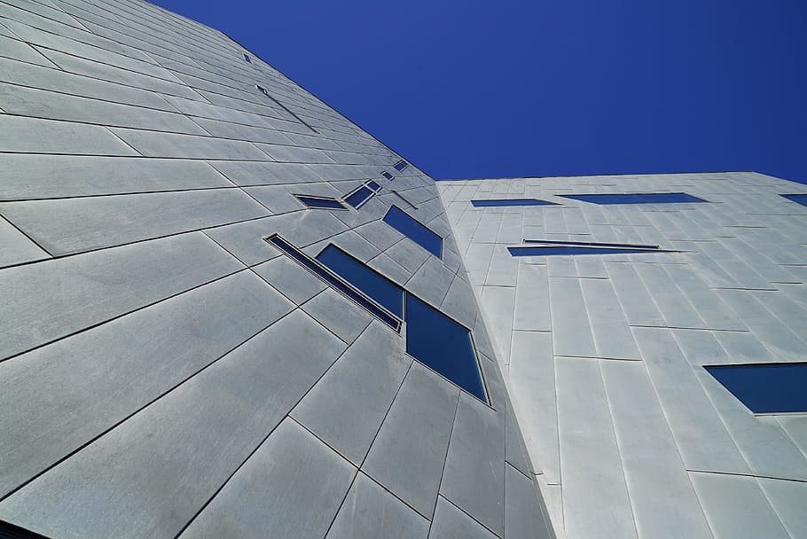 modern architecture, metal cladding frontage, perspective, abstract HD wallpaper