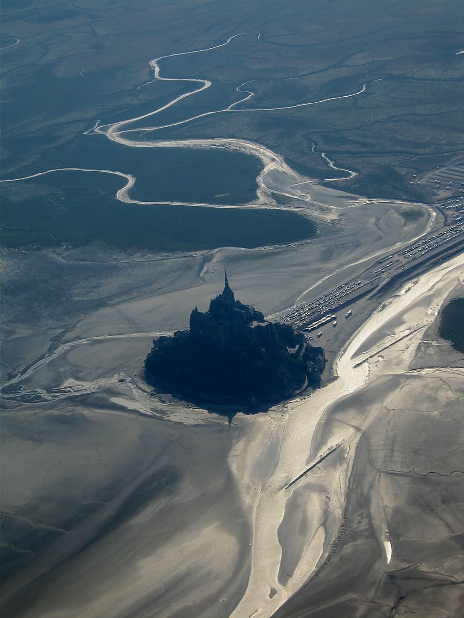 Mont-St-Michel, Normandy, France, plane view, landscape, aerial view, HD wallpaper