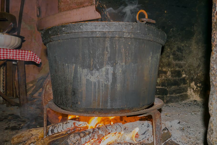 pot, fire, cook, lit, wood fired oven, fireplace, fires, typical HD wallpaper