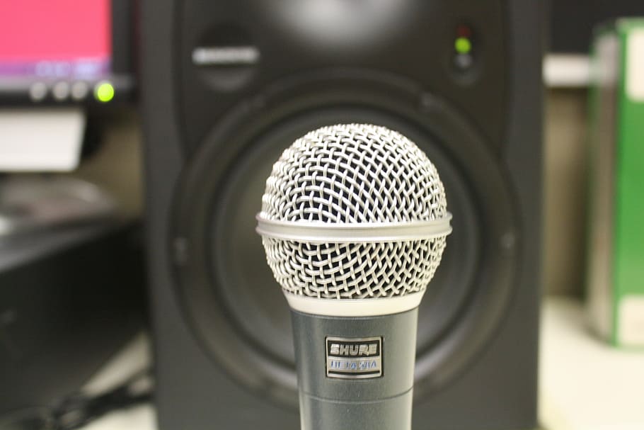Microphone, Speaker, Music, technology, close-up, indoors, sound recording equipment HD wallpaper