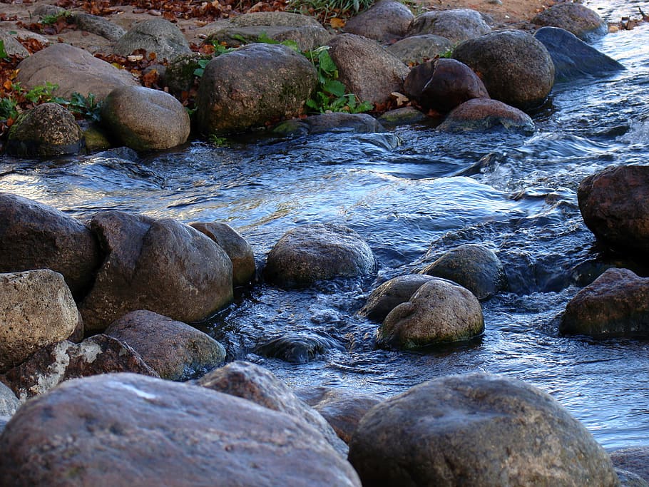 water, stone, stream, fast, blue, river, rock, rock - object HD wallpaper