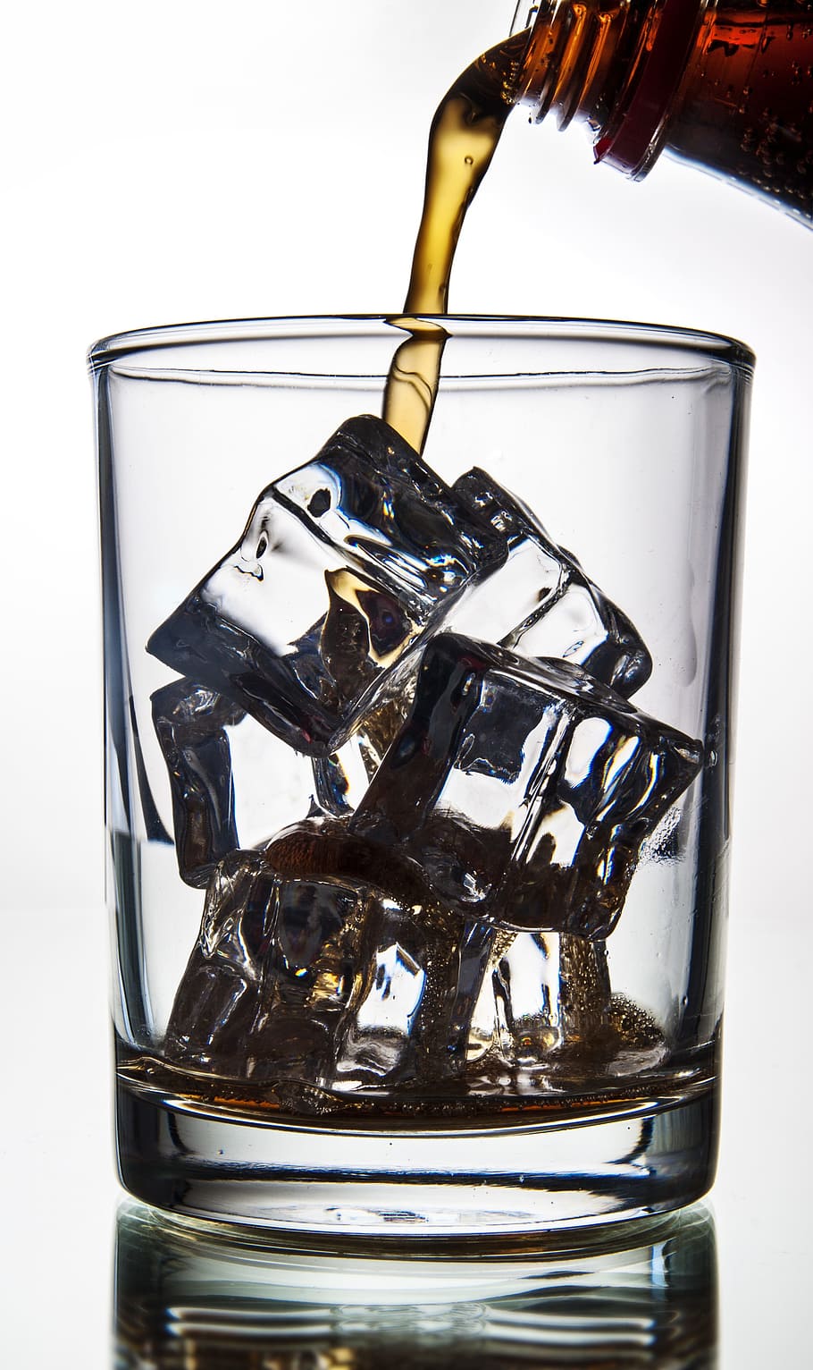 clear glass cup with ice cubes, cola pouring in a glass with ice, HD wallpaper